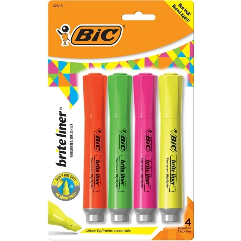 BIC Brite Liner 4 Pack Chisel Point Assorted Colors Highlighters NWT